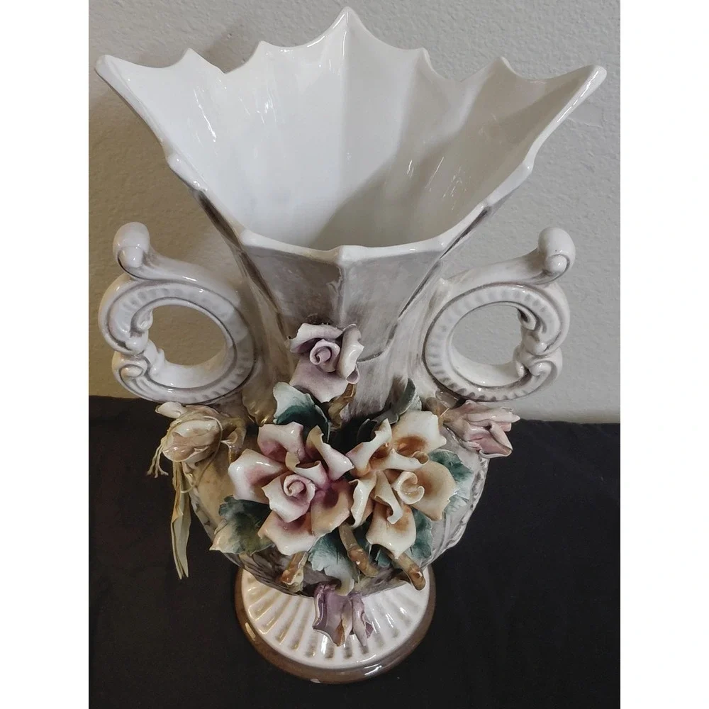 Vintage Nuova Capodimonte F.lli Savastano Vase Large Italian Floral 15